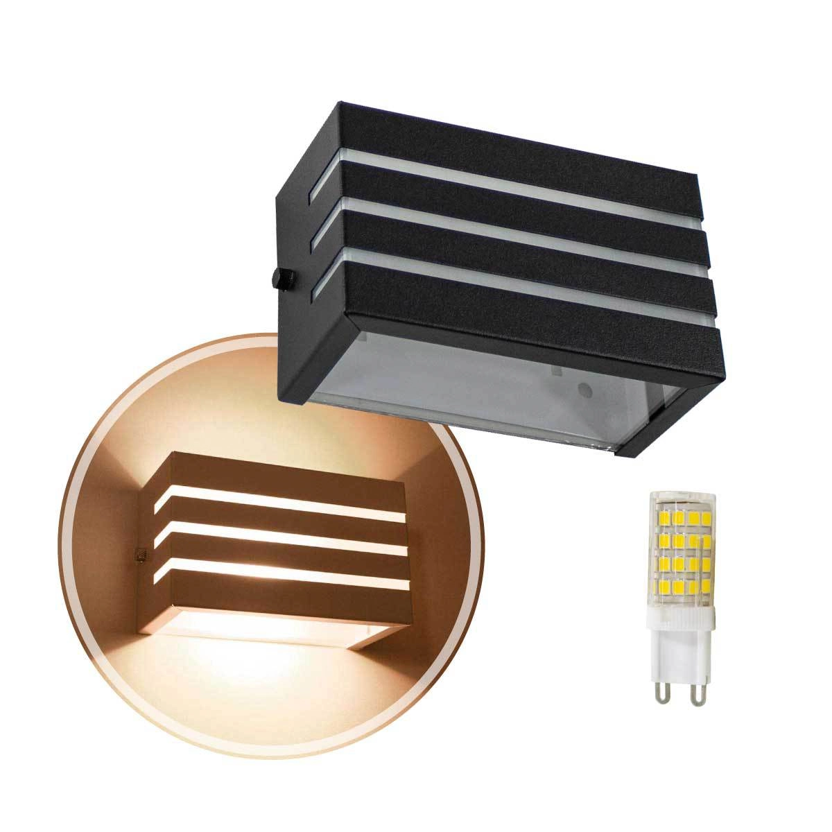 3x Arandela Frisada Retangular Preta + 3 Led G9 5w Branco Quente St548