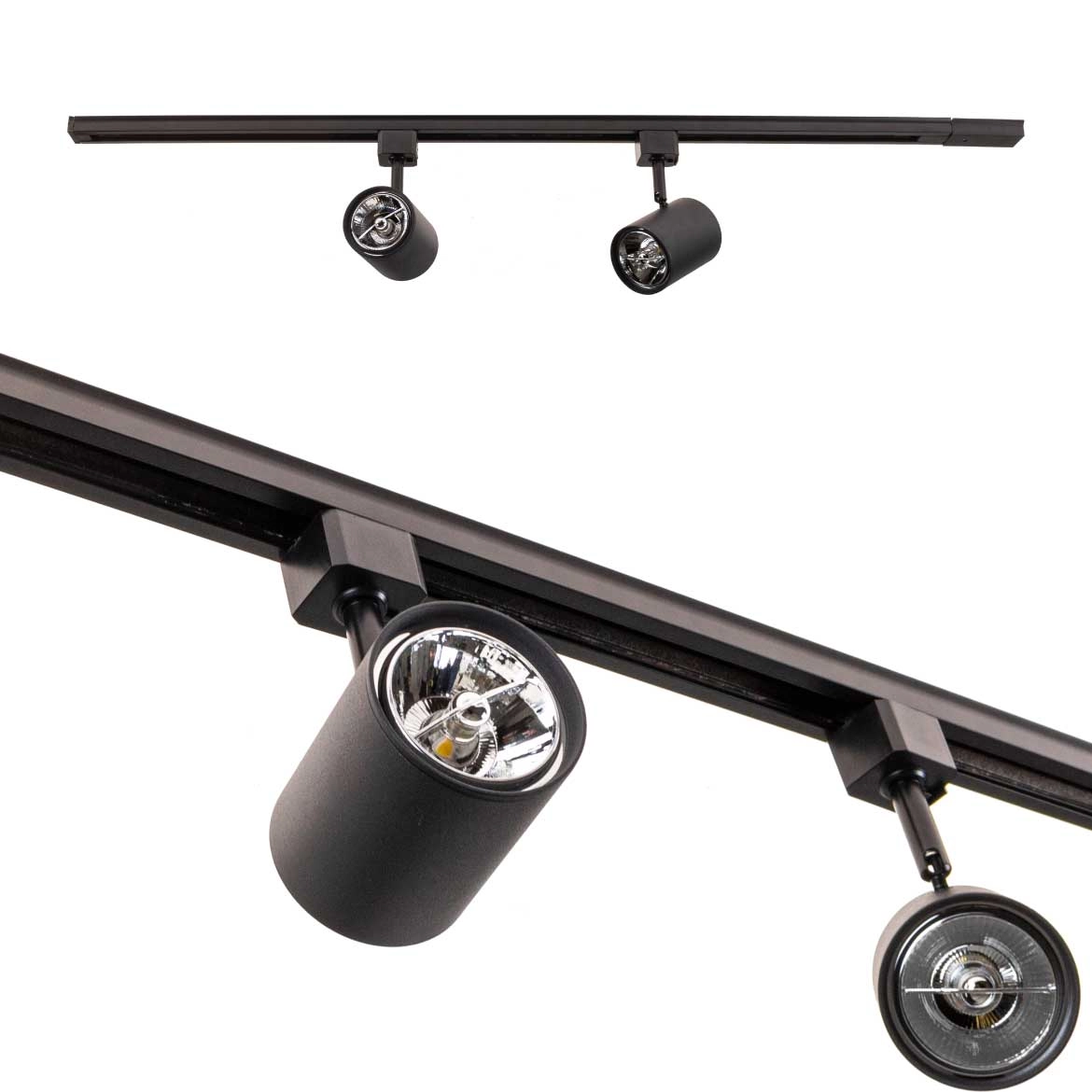 Trilho Eletrificado 1m + 2x Spot Preto + 2x Led Ar70 Branco Frio St2308