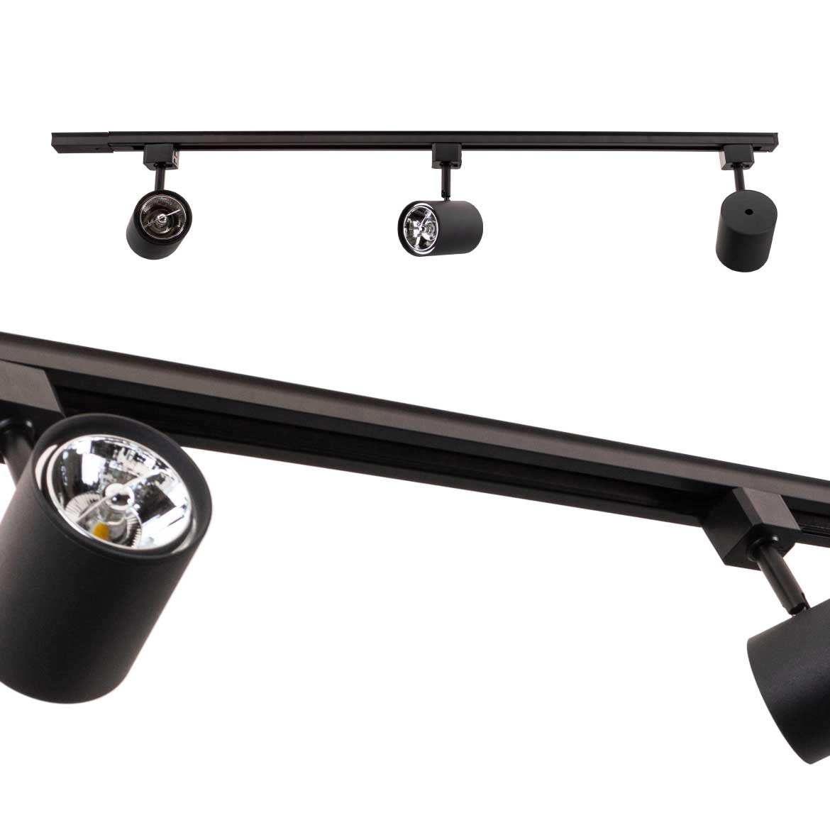 Trilho Eletrificado 1m + 3x Spot Preto + 3x Led Ar70 Branco Frio St2308
