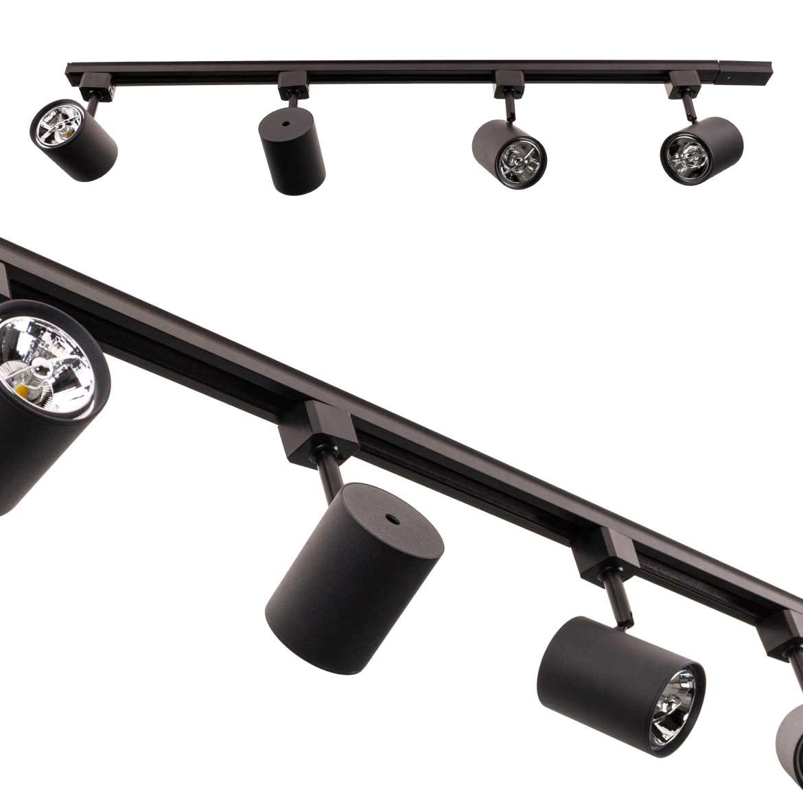 Trilho Eletrificado 1m + 4x Spot Preto + 4x Led Ar70 Branco Frio St2308