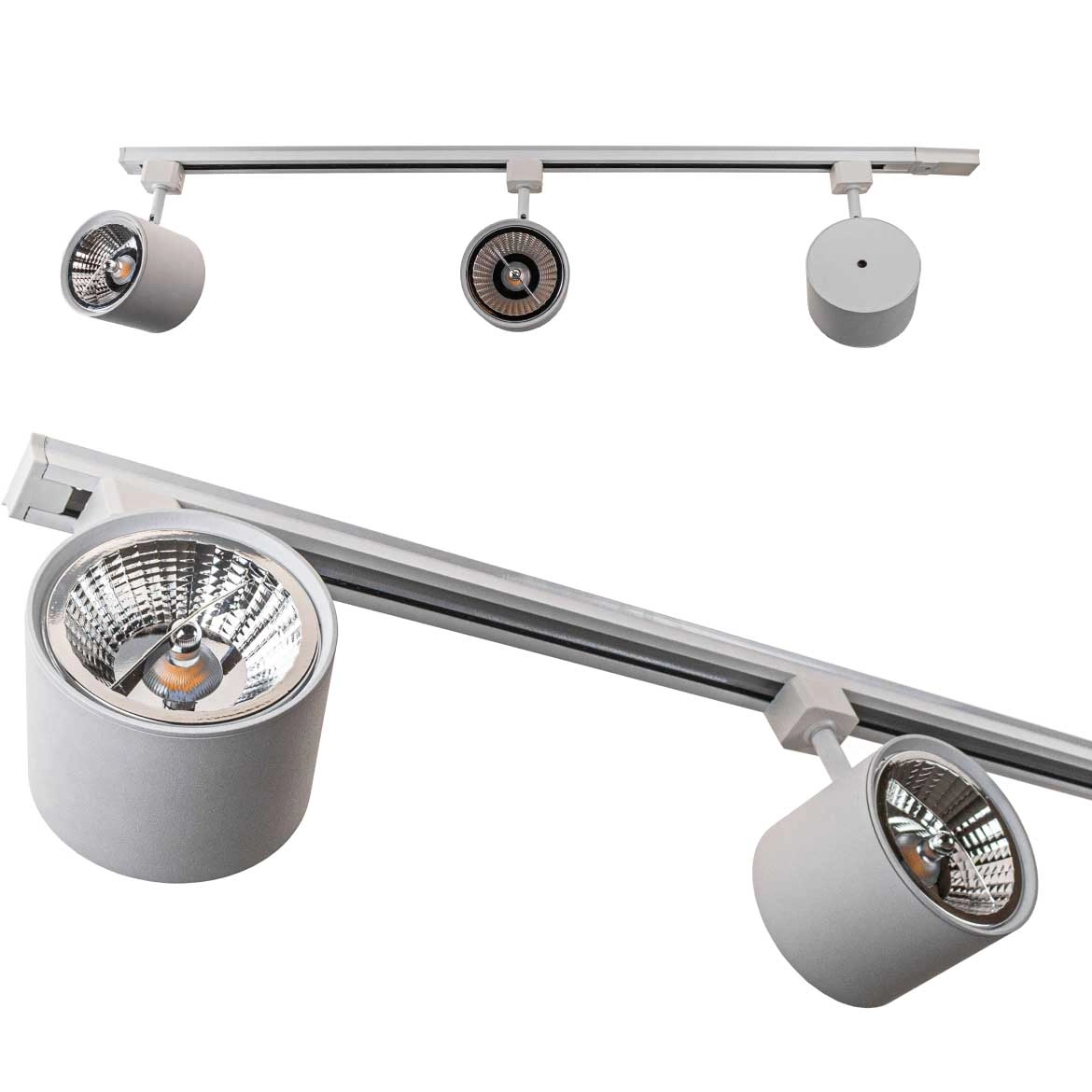 Trilho Eletrificado 1m + 3 Spot Branco + 3 Led Ar111 Branco Quente St2305