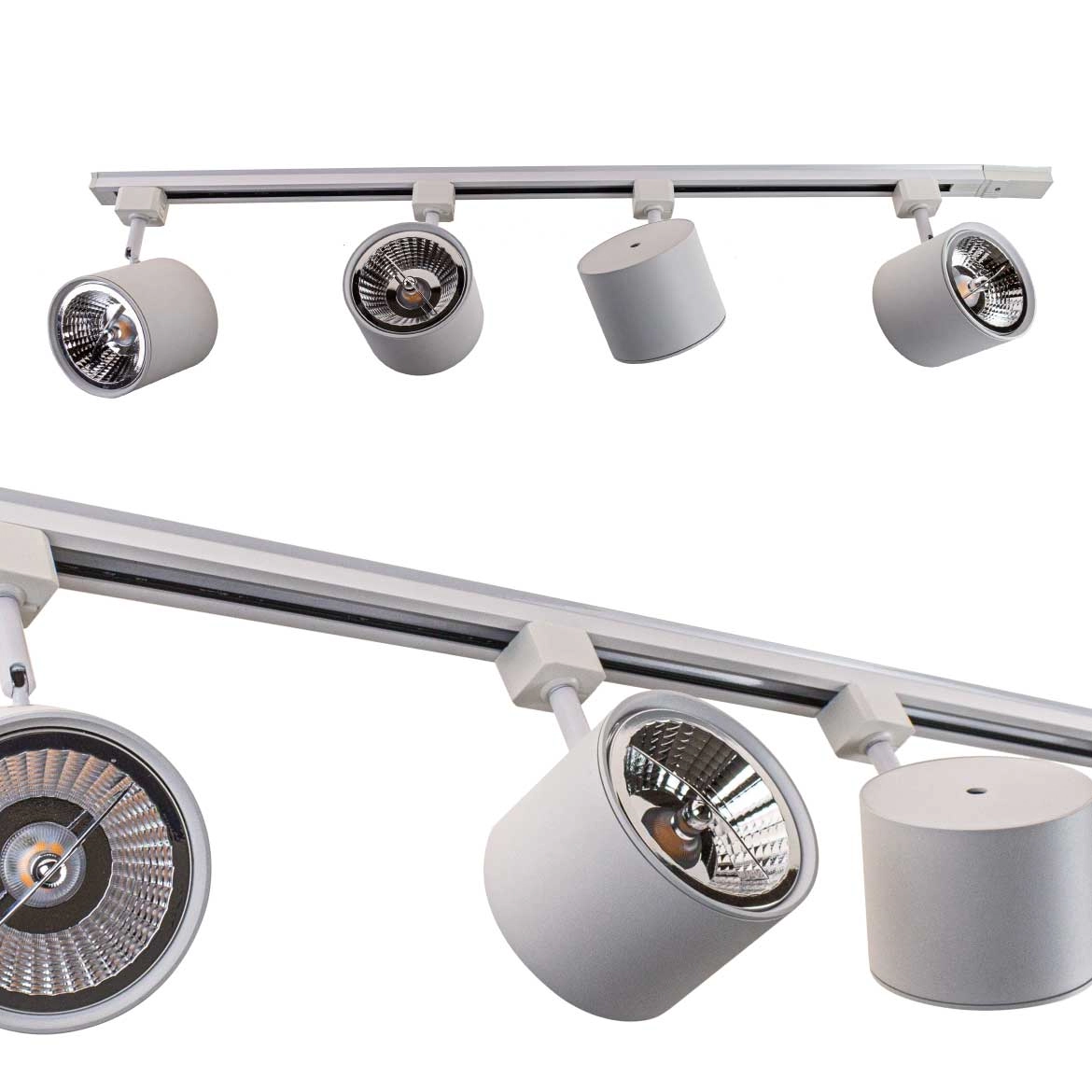 Trilho Eletrificado 1m + 4 Spot Branco + 4 Led Ar111 Branco Quente St2305