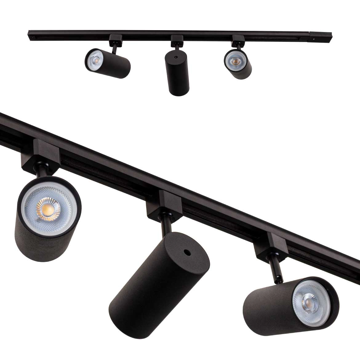 Trilho Eletrificado 1m + 3 Spot Preto + 3 Led Branco Frio Par20 St2299