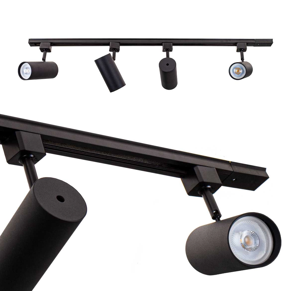 Trilho Eletrificado 1m + 4 Spot Preto + 4 Led Branco Frio Par20 St2299