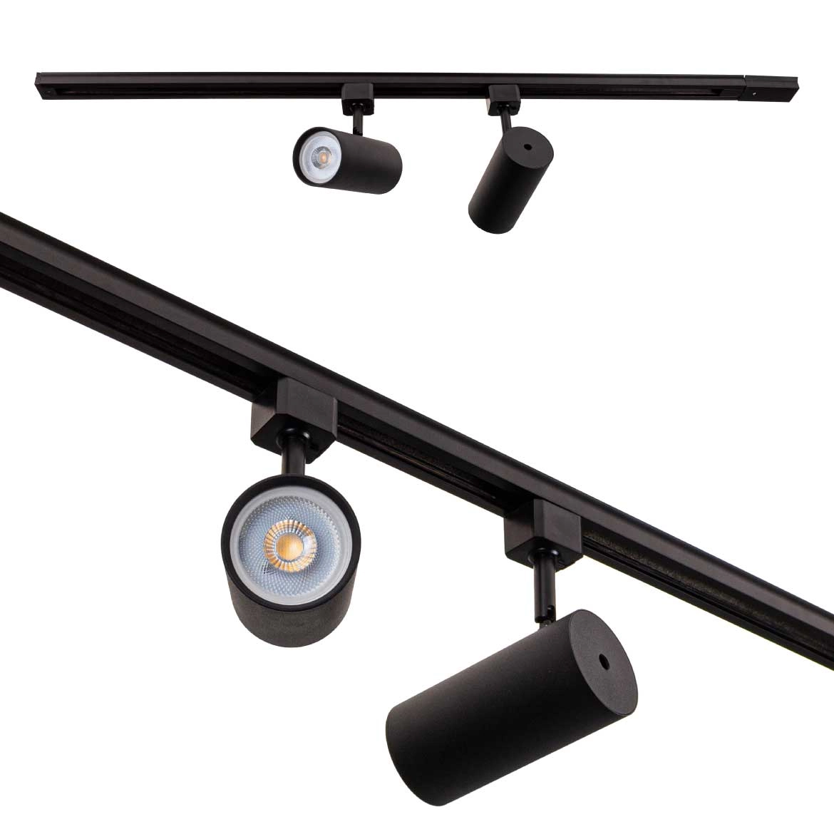 Trilho Eletrificado 1m + 2 Spot Preto + 2 Led Branco Quente Par20 St2299