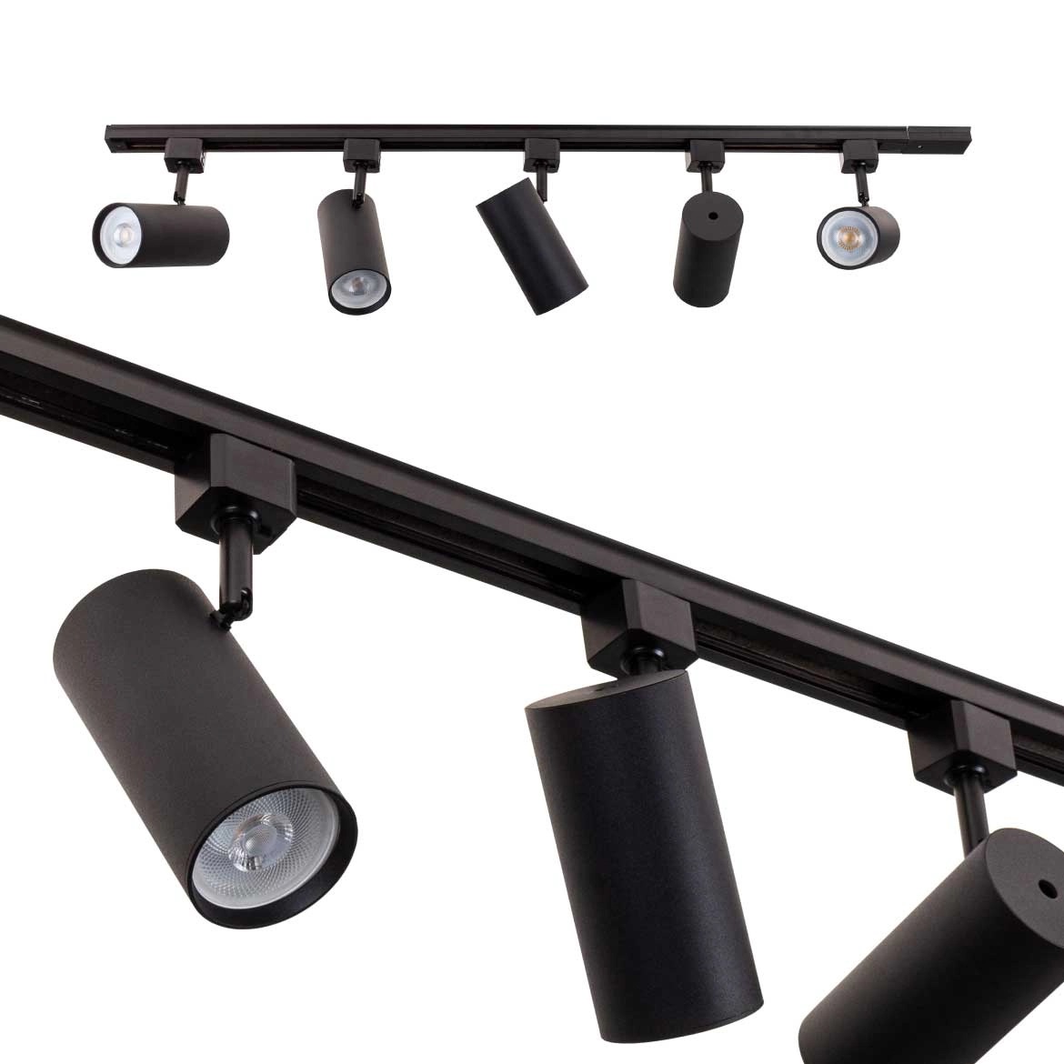 Trilho Eletrificado 1m + 5 Spot Preto + 5 Led Branco Quente Par20 St2299