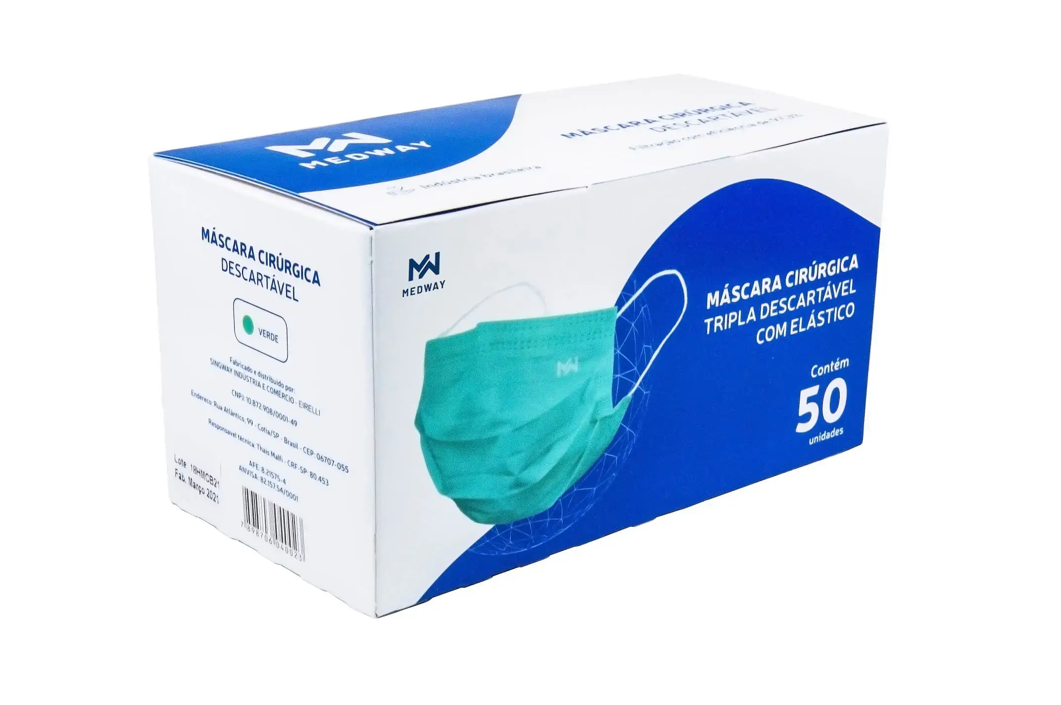Mascara Cirurg Medway Tripla Verde 50un