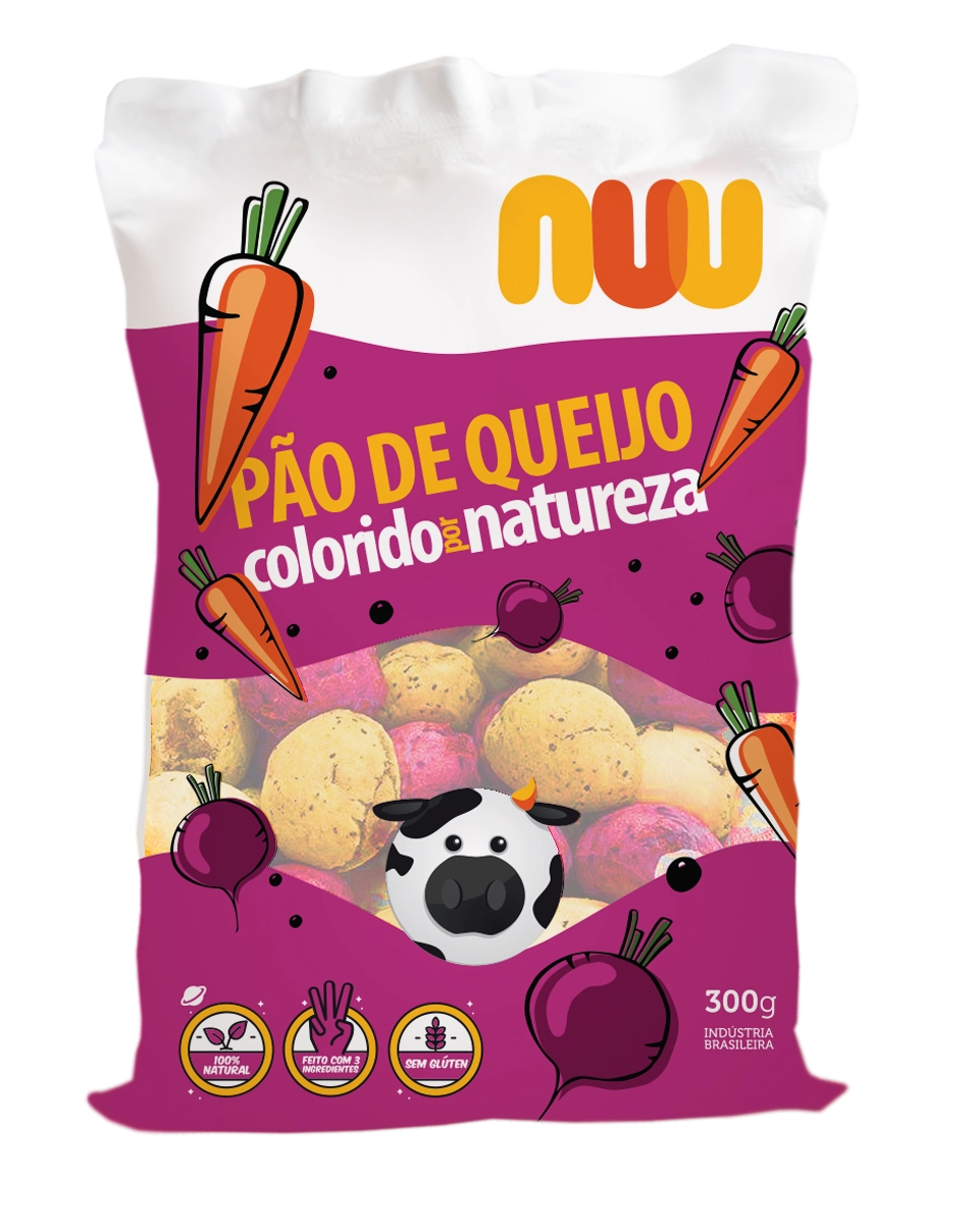 Pão De Queijo Congelado Cenoura, Beterraba, Chia Cúrcuma Nuu Colorido Por Natureza Pacote 300g