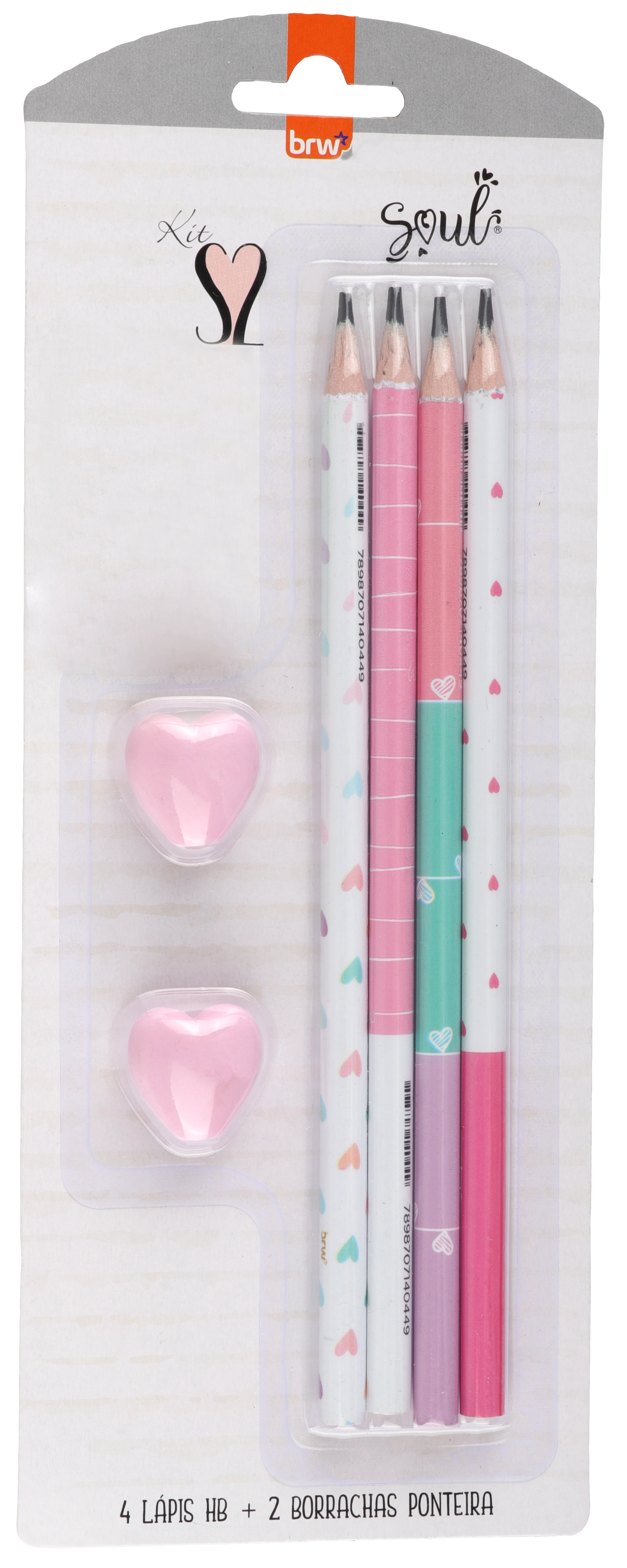 Kit Escolar Soul 4 Lãpis Preto 2 Borrachas Ponteira Kt1010 Brw