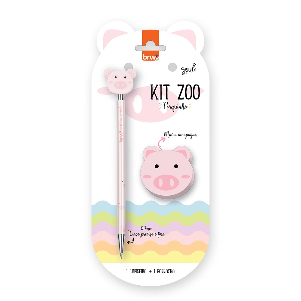 Kit Lapiseira Porco C/ Borracha 0.7 Brw