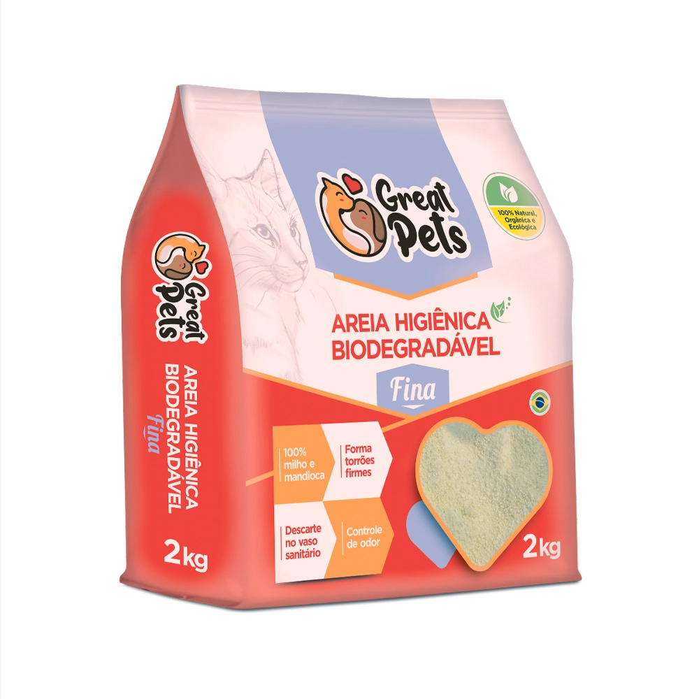 Areia Biodeg Great Pets 2kg Fina 2kg