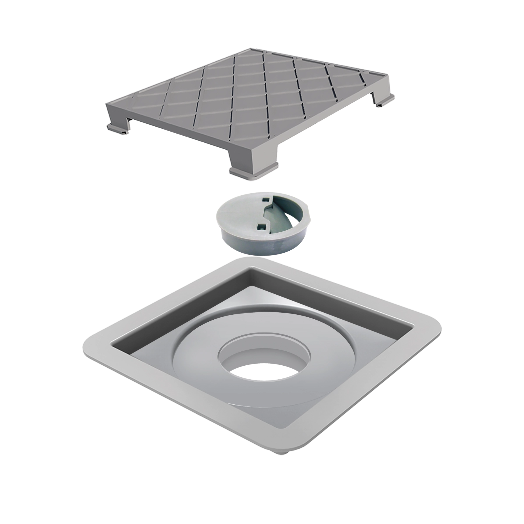 Ralo Oculto de Banheiro 10x10cm Prata Quadrado Linear