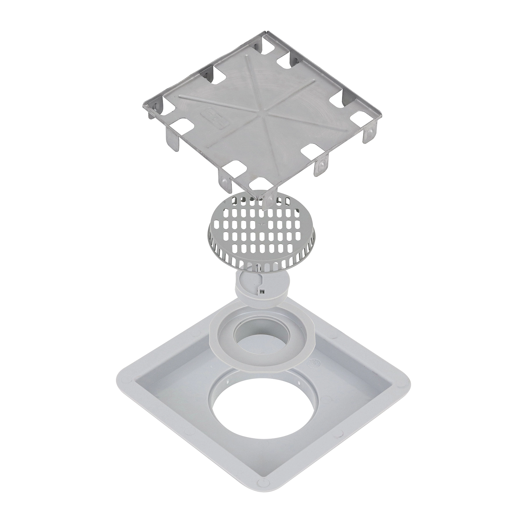 Ralo Oculto de Banheiro 19,5x19,5cm Anti-Inseto em PVC Cinza Quadrado Elleve Square