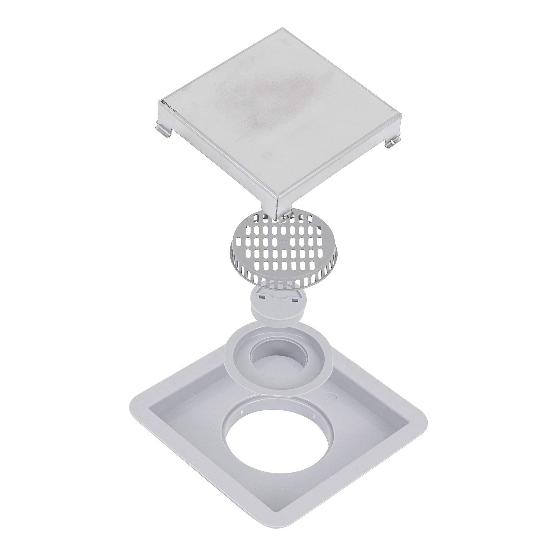 Ralo Simples de Banheiro 19,5x19,5cm Anti-Inseto em Aço Inox Cromado Quadrado Elleve Square