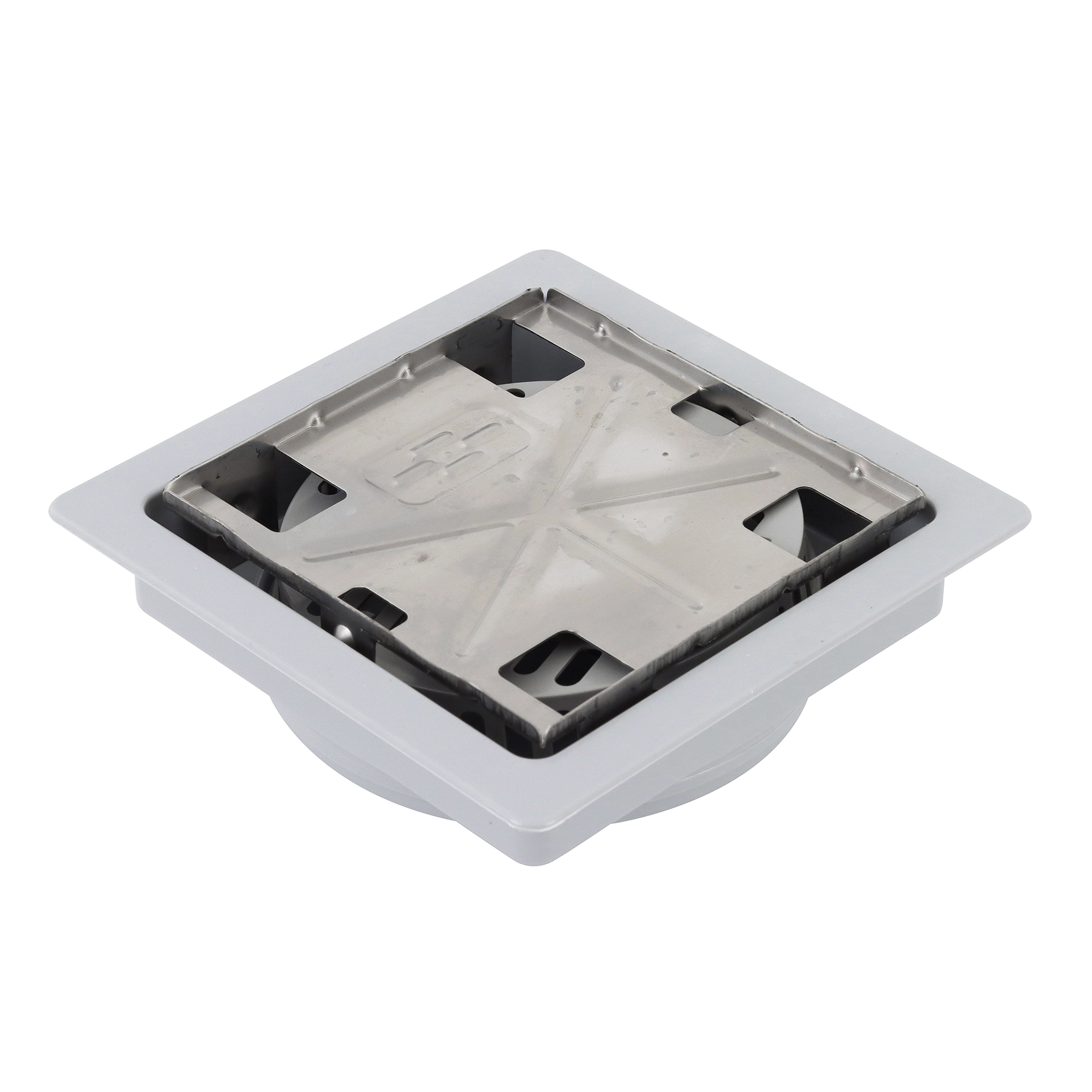 Ralo Oculto de Banheiro 12,5x12,5cm Anti-Inseto em Aço Inox Cromado Quadrado Elleve Square