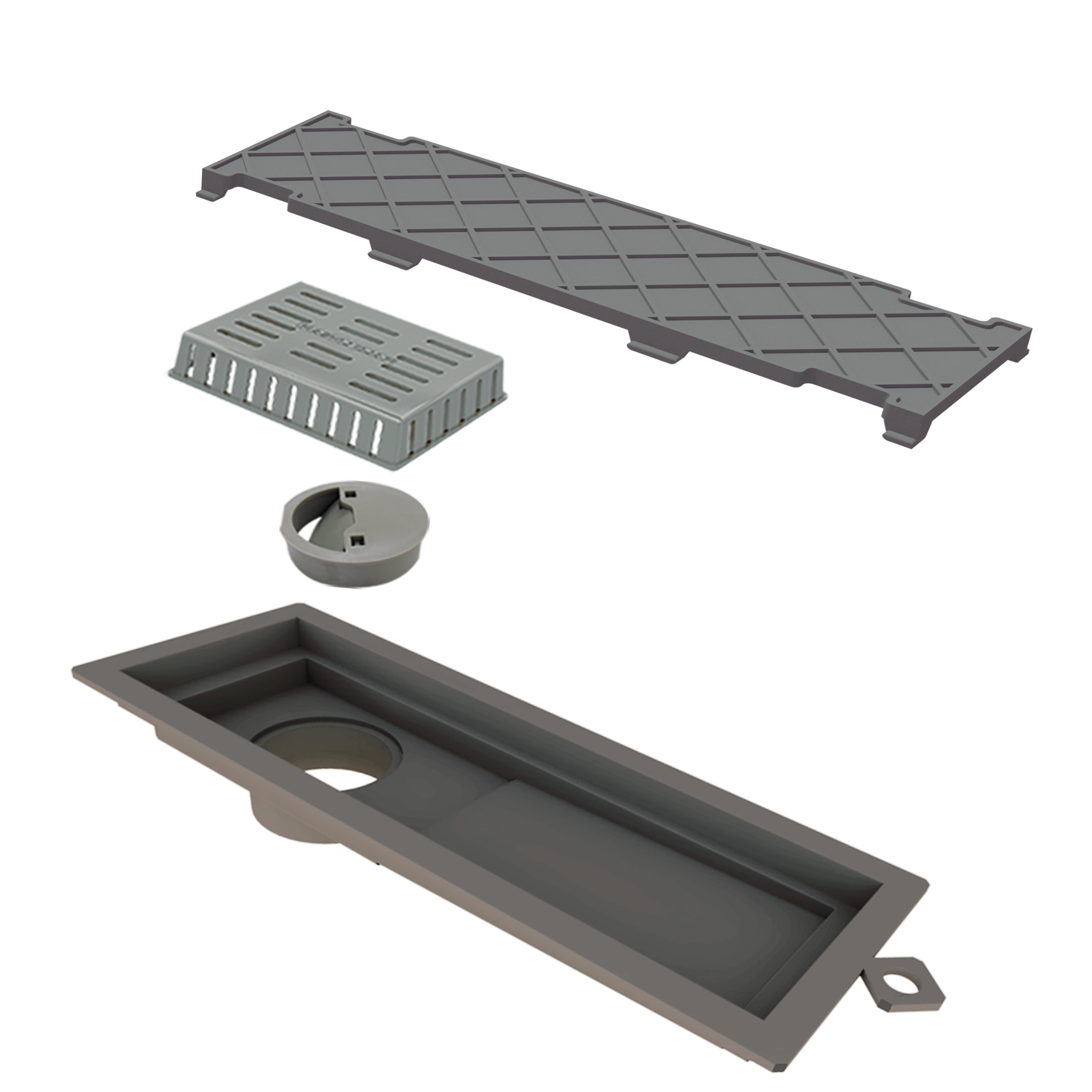 Ralo Linear Oculto de Banheiro 10x27,3cm Anti-Inseto e Anti Odor PVC Cinza Retangular Novii