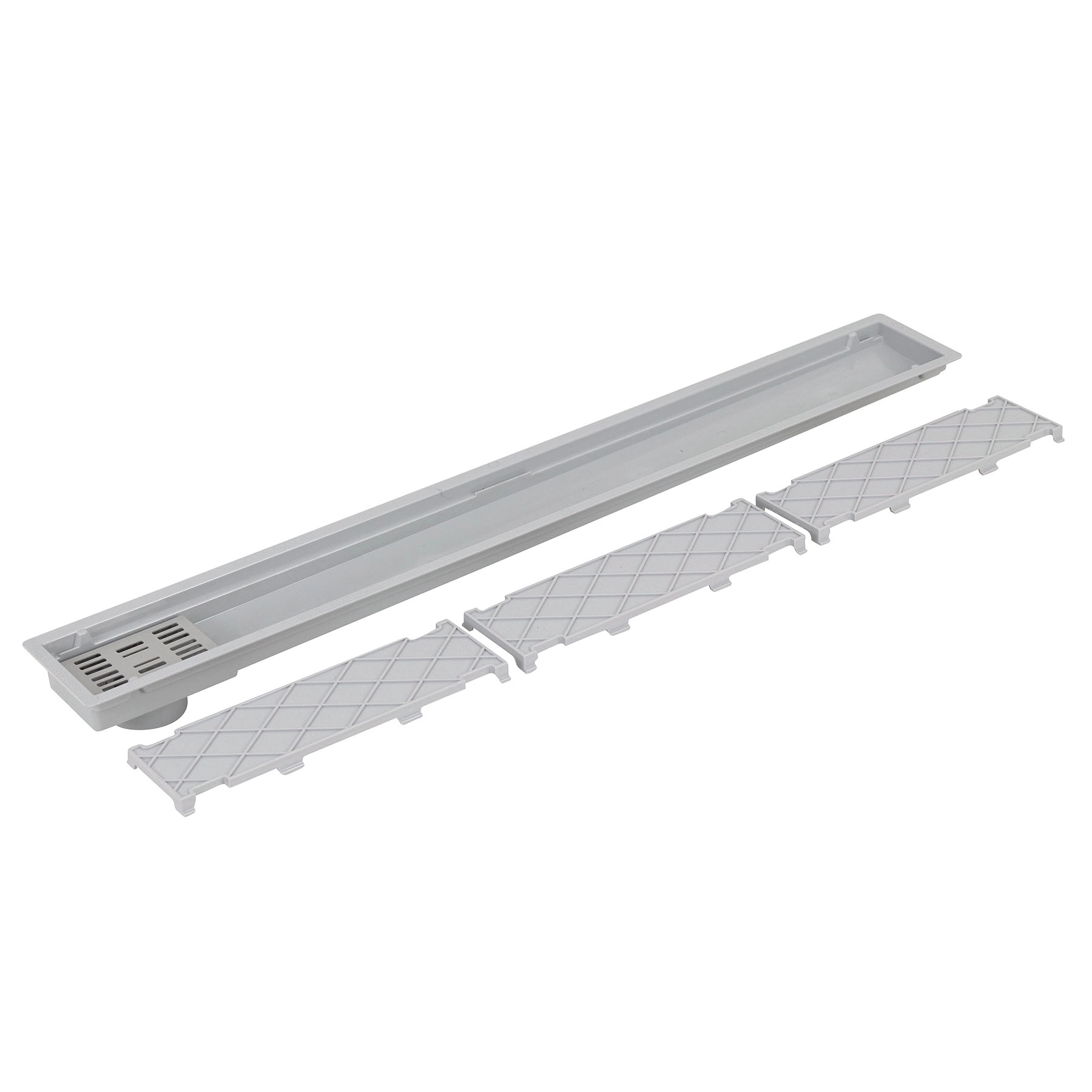 Ralo Linear Oculto de Banheiro 10x77,3cm Anti-Inseto e Anti Odor PVC Cinza Retangular Novii