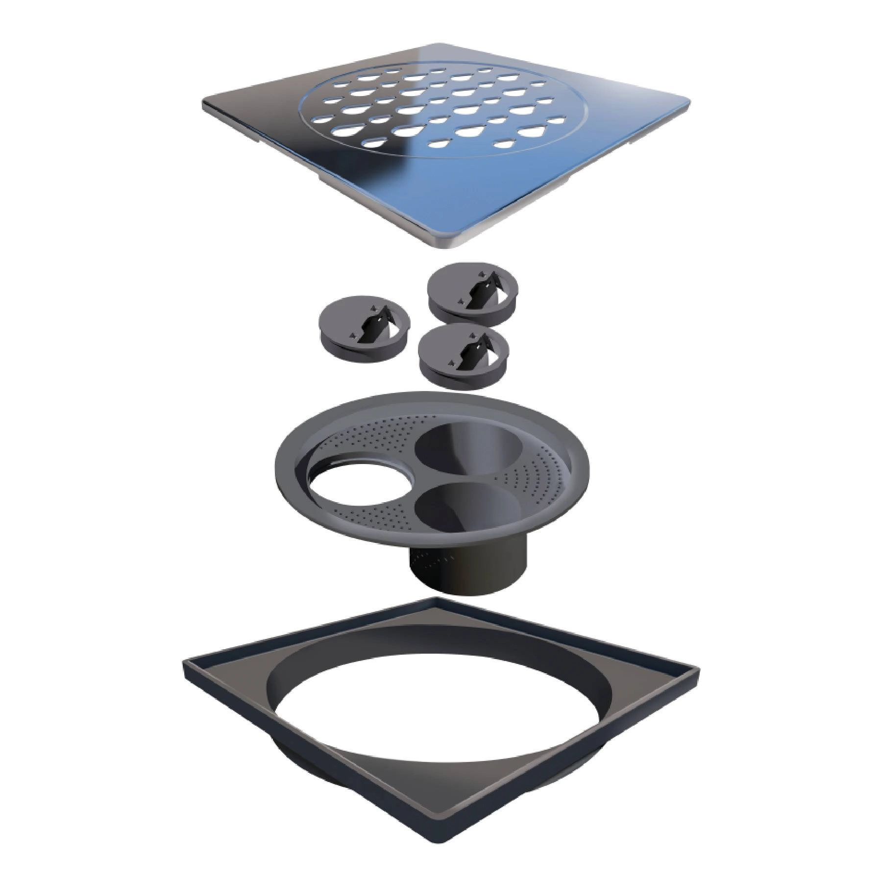 Ralo Simples de Banheiro 19,5x19,5cm Anti-Inseto e sem Anti Odor Aço Inox Cromado Quadrado Novii