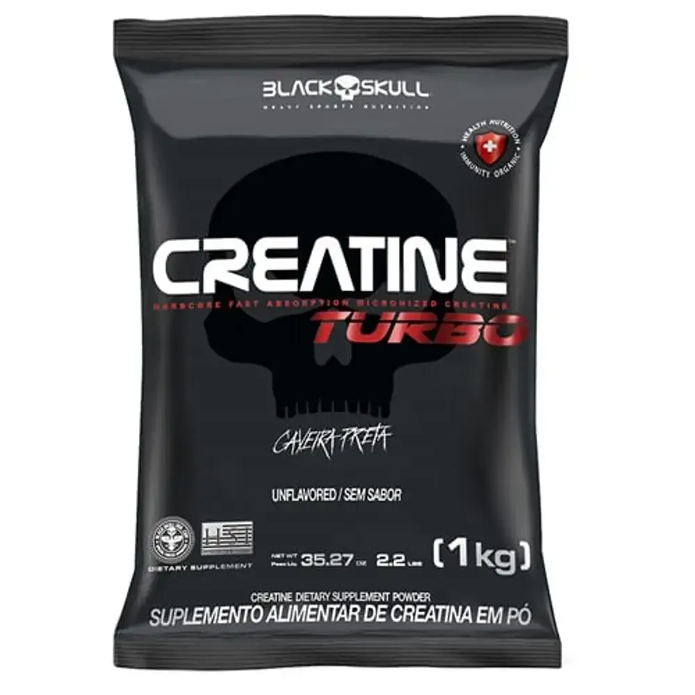 Creatina Pó Sem Sabor Caveira Preta Black Skull Creatine Turbo Pacote 1kg Refil