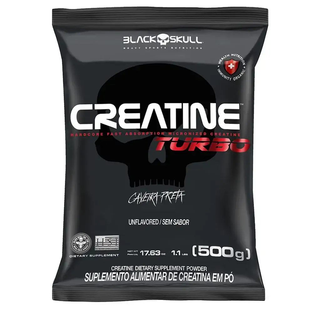 Creatina Pó Caveira Preta Black Skull Creatine Turbo Pacote 500g Refil