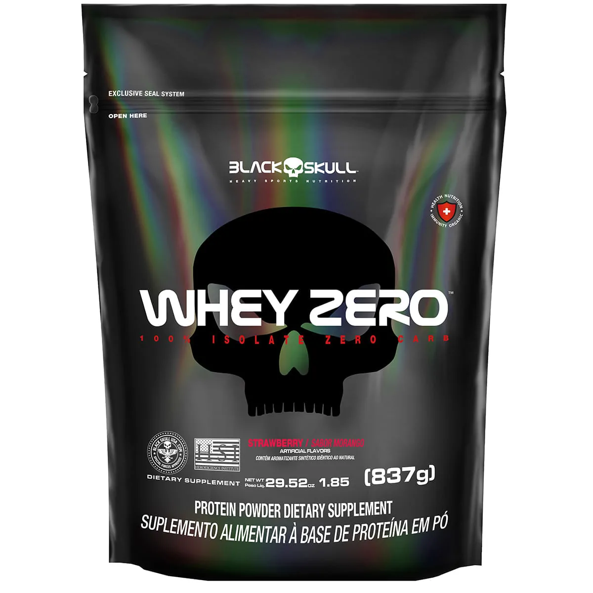 WHEY ZERO BLACK SKULL REFIL - 837G (WHEY PROTEIN ISOLADO) - REFIL WHEY ZERO STRAWBERRY - 837G
