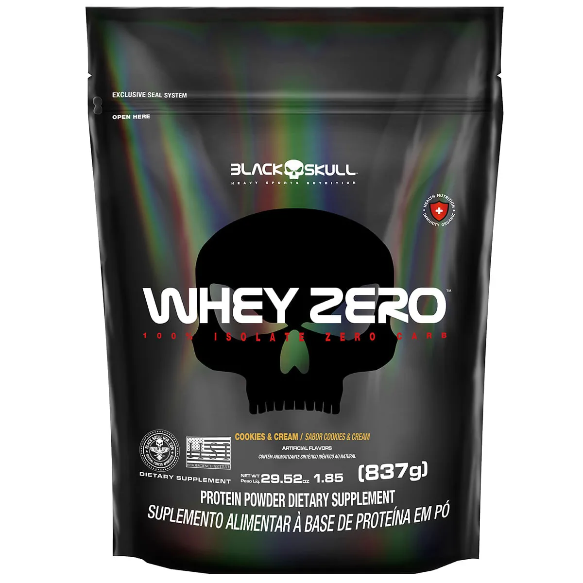 WHEY ZERO BLACK SKULL REFIL - 837G (WHEY PROTEIN ISOLADO) - REFIL WHEY ZERO COOKIES & CREAM - 837G