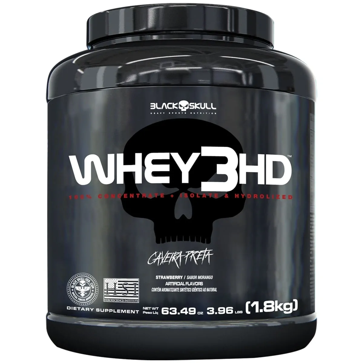 WHEY 3HD BLACK SKULL - 1,8KG (WPC, WPI E WPH) - WHEY 3 HD MORANGO 1,8KG
