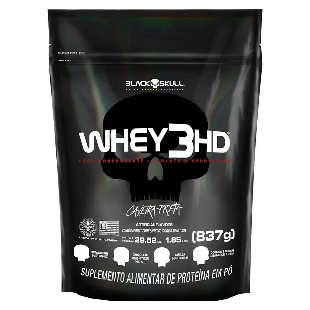 Whey 3hd Black Skull Refil - 837g (Wpc, Wpi E Wph) - Refil Whey 3 Hd Cookies & Cream 837g