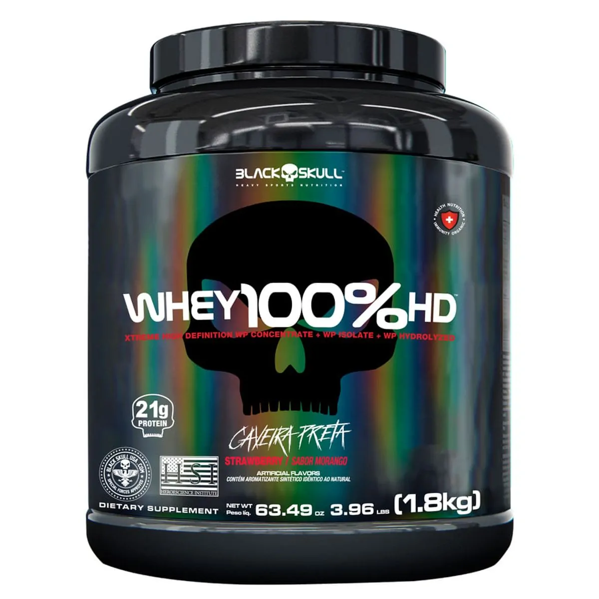 WHEY 100% HD BLACK SKULL - 1,8KG (WPC, WPI E WPH) - WHEY 100% HD MORANGO 1,8KG