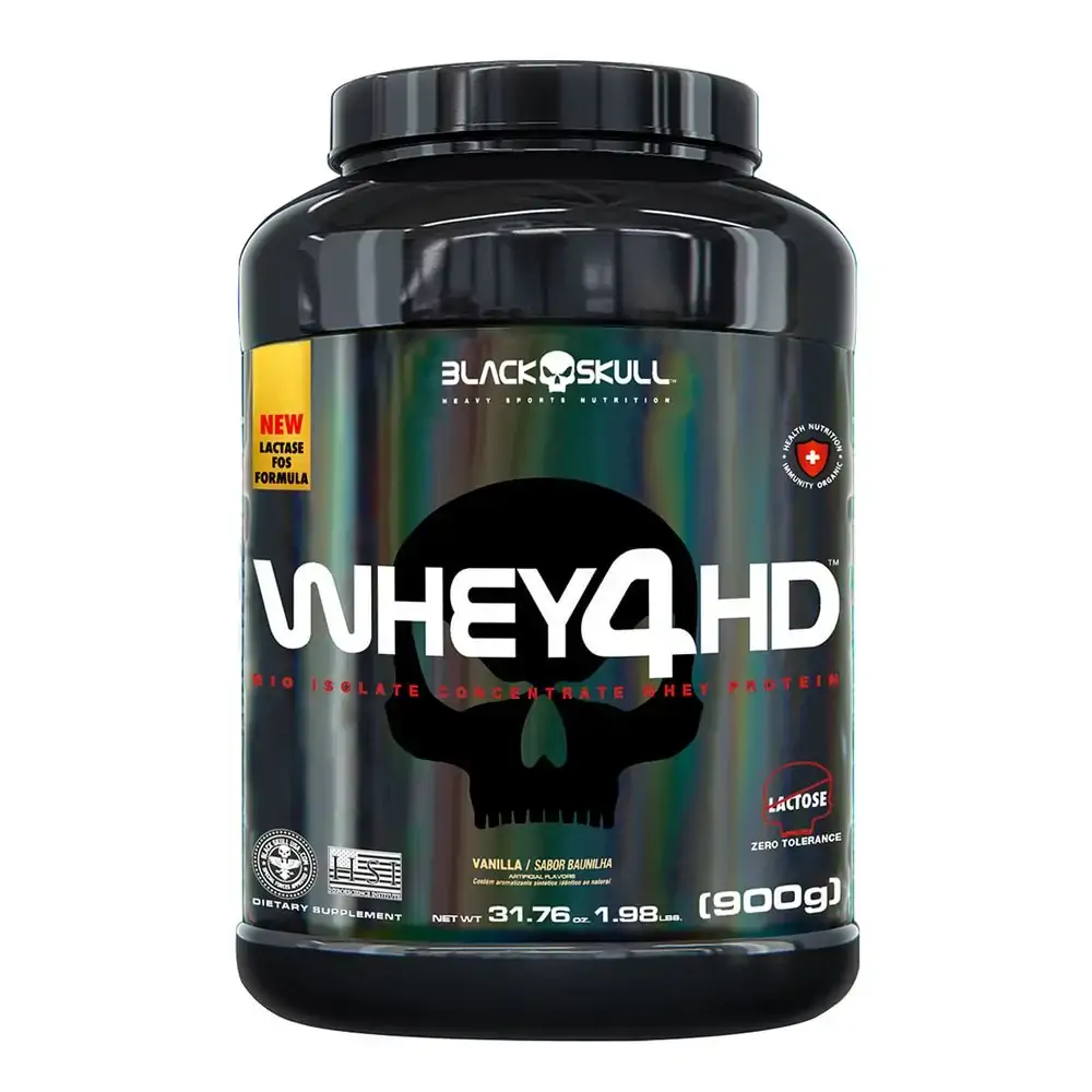 WHEY 4HD (COM LACTASE) BLACK SKULL - 900G - WHEY 4HD LACTASE BAUNILHA 900G