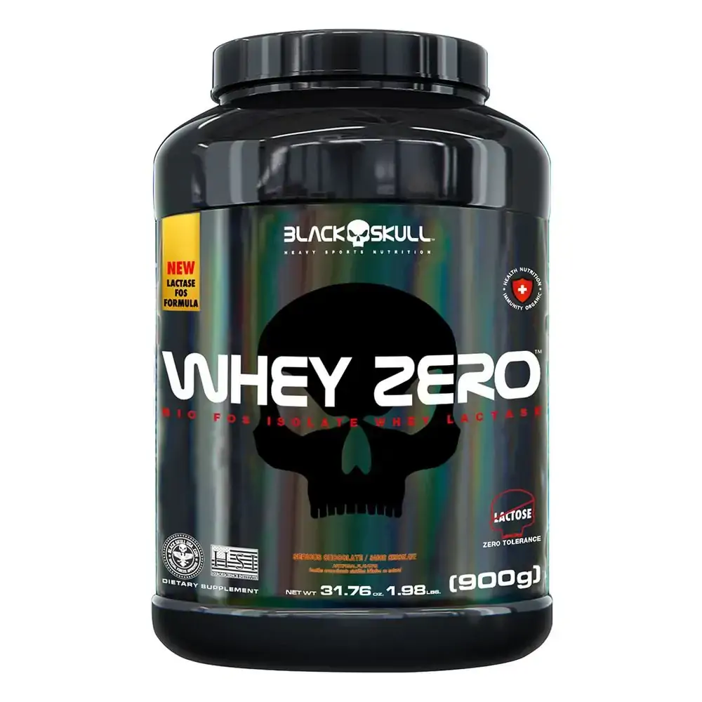 Whey Zero (Com Lactase) Black Skull - 900g - Whey + Isolado Lactase Chocolate 900g