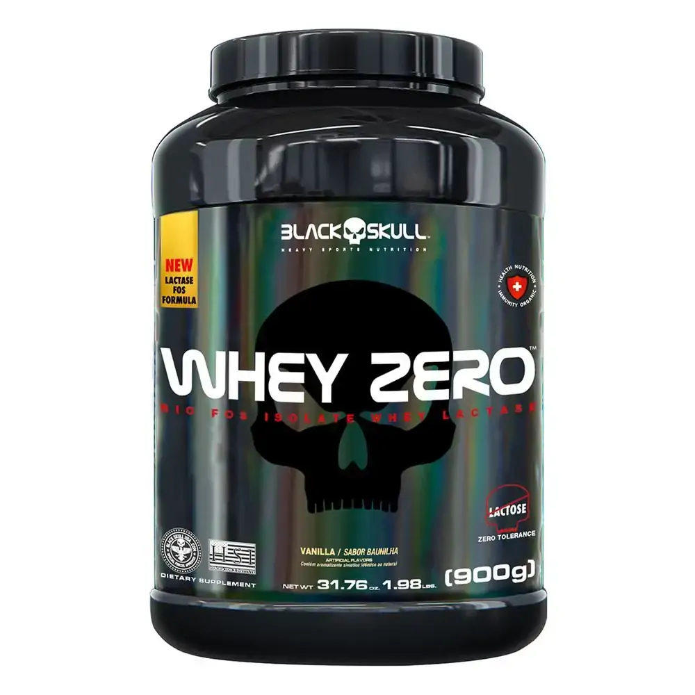 WHEY ZERO (COM LACTASE) BLACK SKULL - 900G - WHEY + ISOLADO LACTASE BAUNILHA 900G