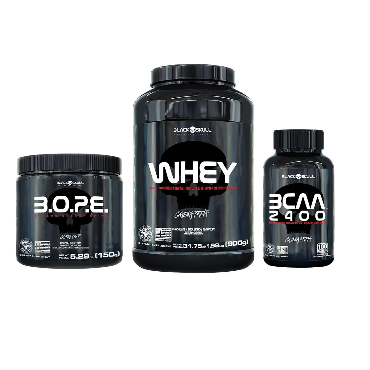 KIT WHEY + PRÉ-TREINO BOPE + BCAA - KIT WHEY (BAUNILHA) + PRÉ-TREINO BOPE (LIMÃO) + BCAA