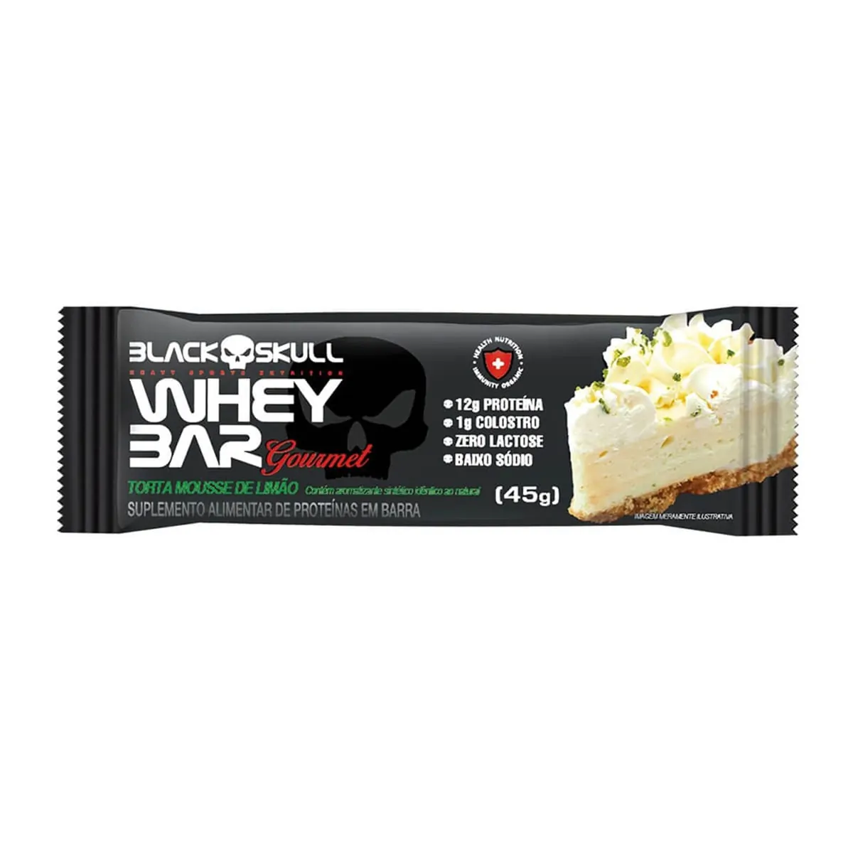Barra De Proteína Torta Mousse De Limão Zero Lactose Black Skull Whey Bar Gourmet Pacote 45g