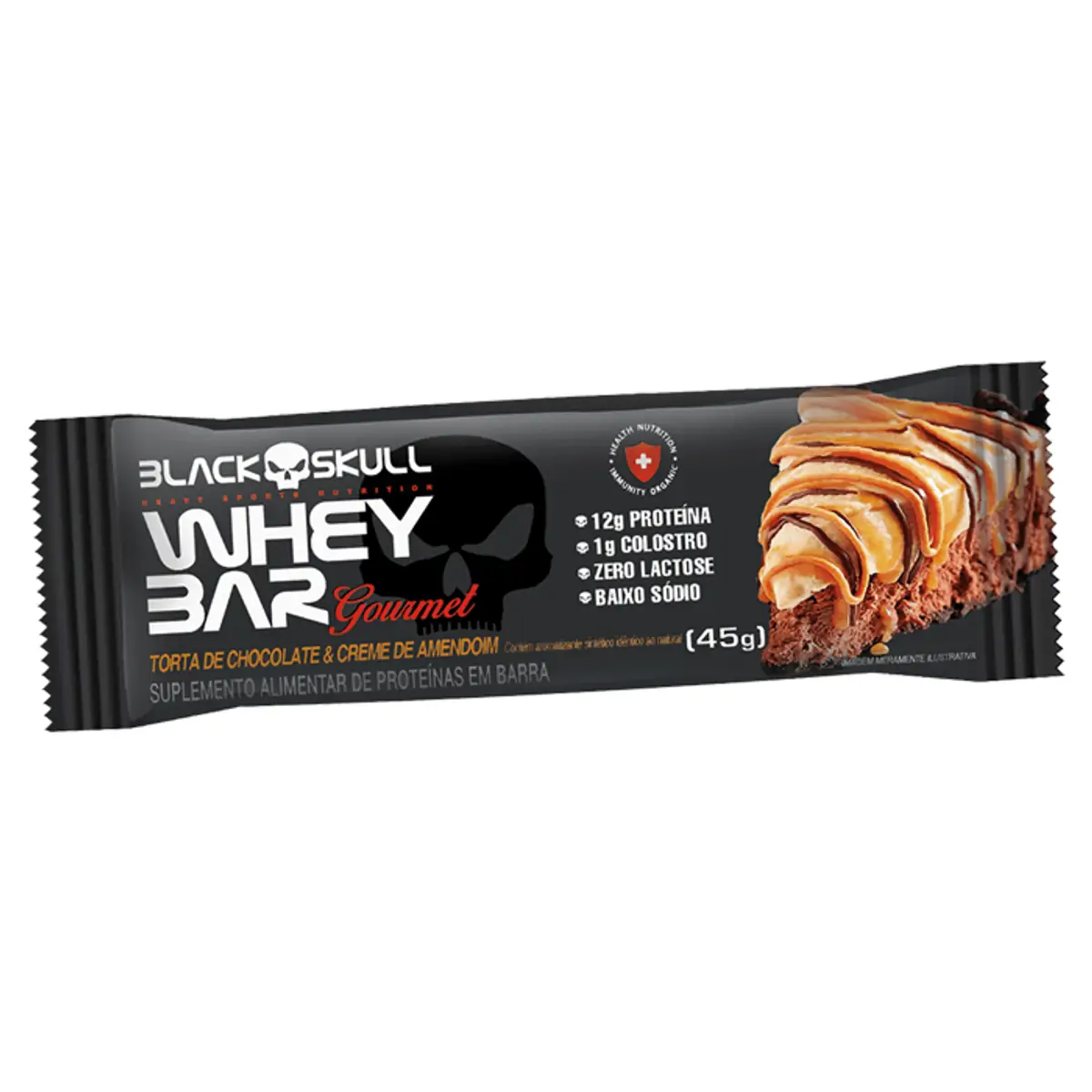 Barra De Proteína Torta De Chocolate Creme De Amendoim Zero Lactose Black Skull Whey Bar Gourmet Pac