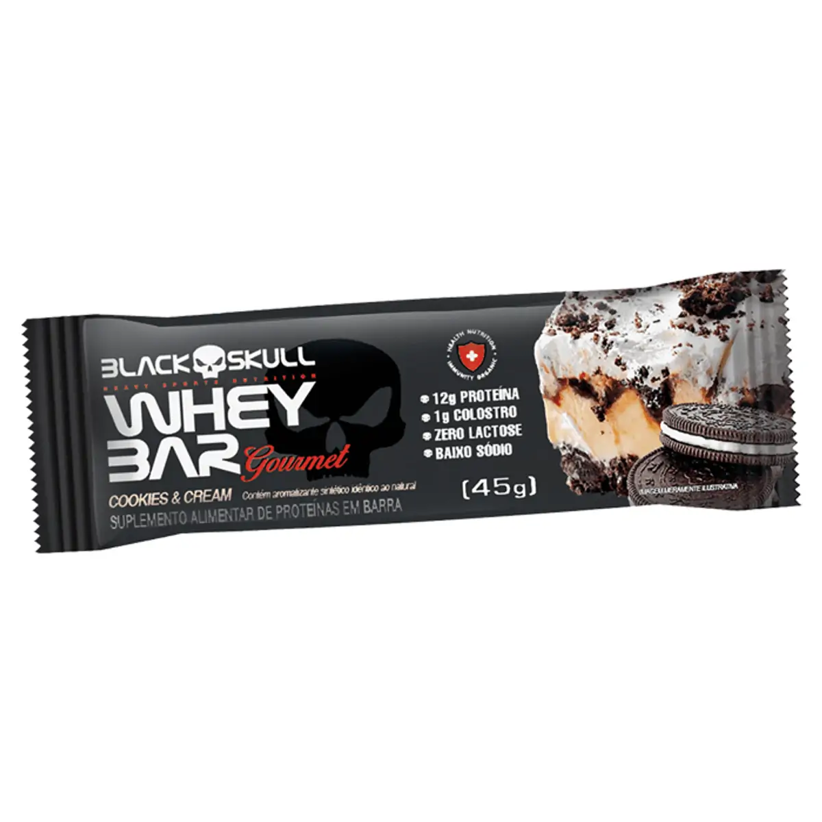 Barra De Proteína Cookies Cream Zero Lactose Black Skull Whey Bar Gourmet Pacote 45g