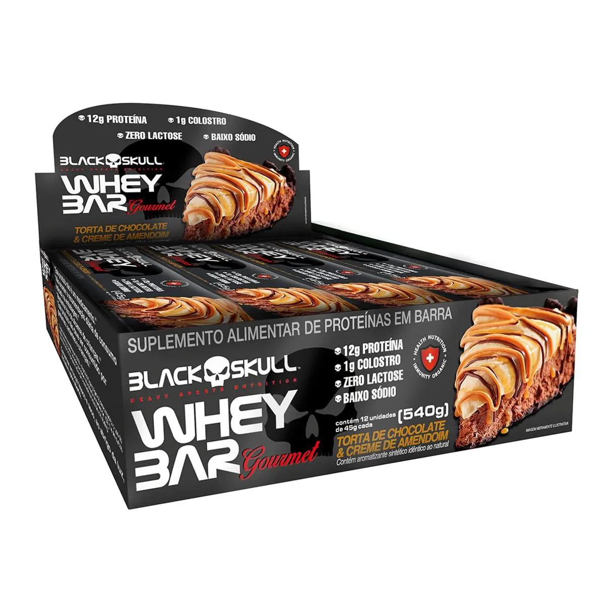 Barra De Proteína Torta De Chocolate Creme De Amendoim Zero Lactose Black Skull Whey Bar Gourmet Cai