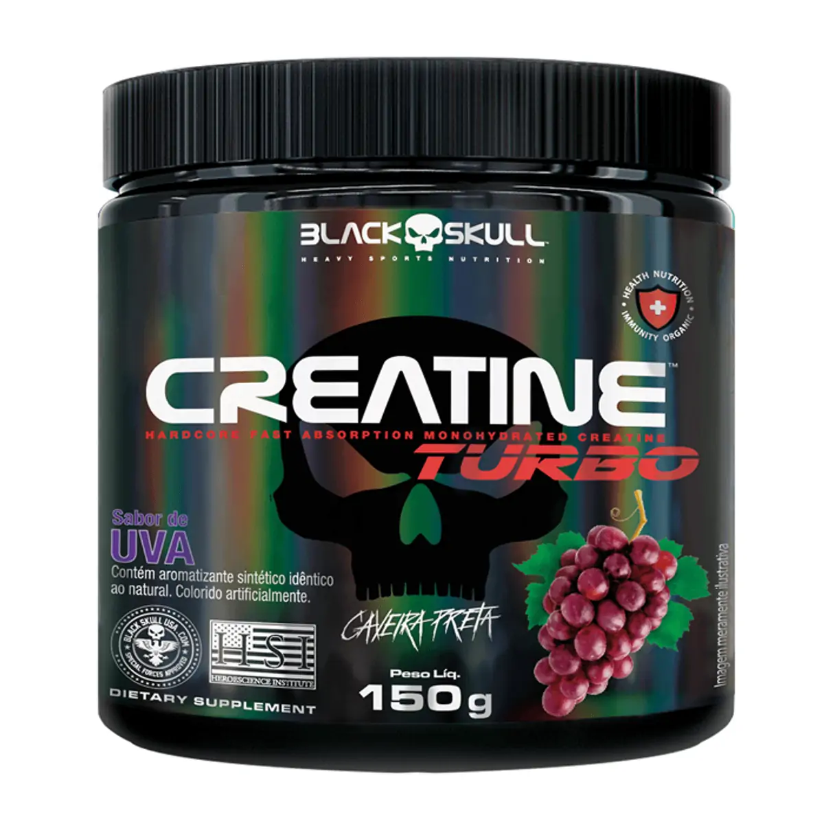 Creatina Pó Uva Caveira Preta Black Skull Creatine Turbo Pote 150g