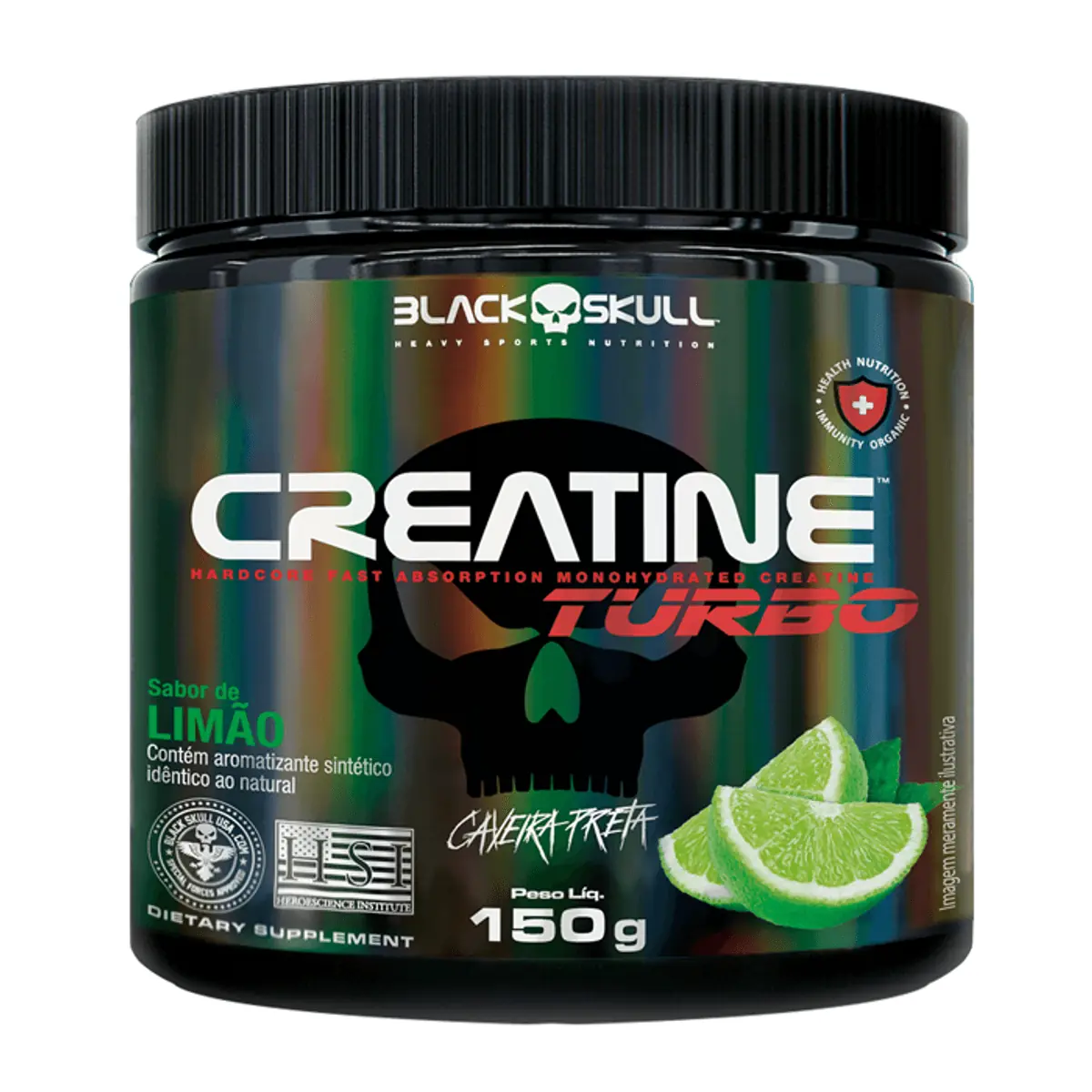 Creatina Pó Limão Caveira Preta Black Skull Creatine Turbo Pote 150g