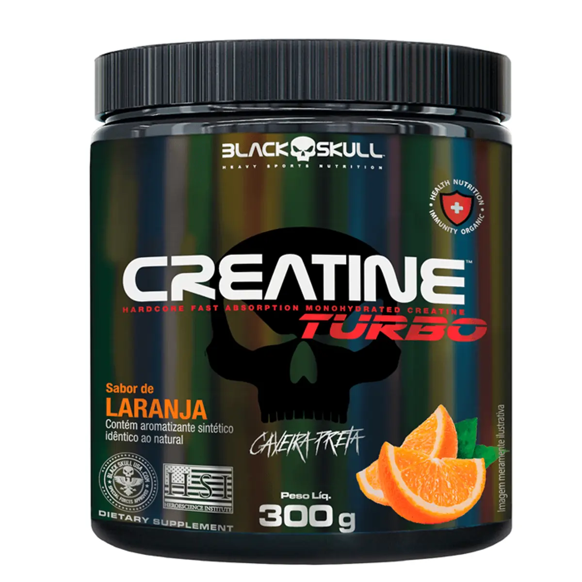 Creatina Pó Laranja Caveira Preta Black Skull Creatine Turbo Pote 300g
