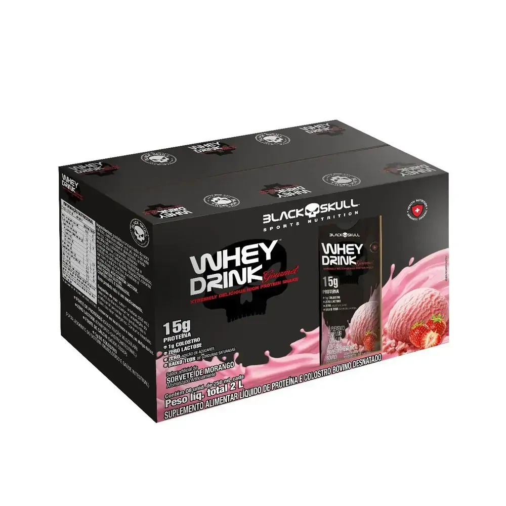 WHEY DRINK GOURMET - PRONTO PARA BEBER - PACK 8 UNID - WHEY DRINK GOURMET 250mL - MORANGO - PACK 8 U