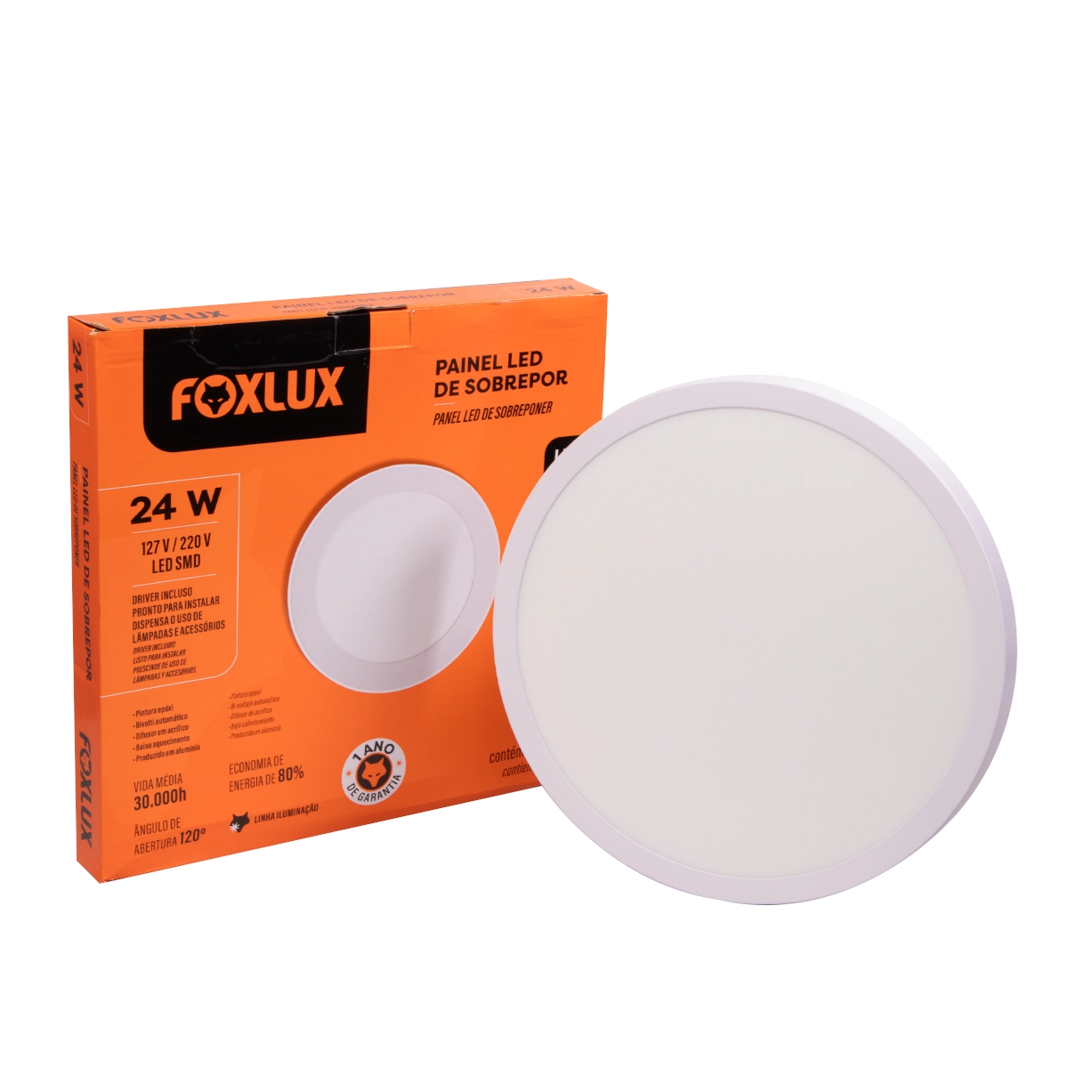 Painel Led Foxlux Sobrepor Redondo 24w 4000k Branco Bivolt