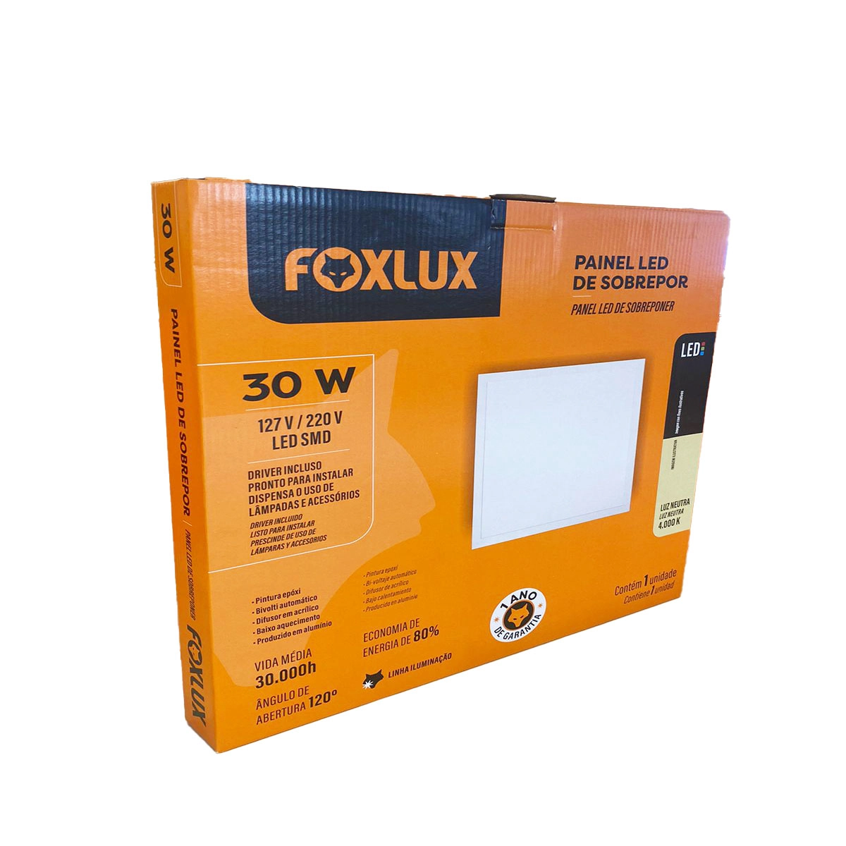 Painel Led Foxlux Quadrado Sobrepor 30w 4000k Branco