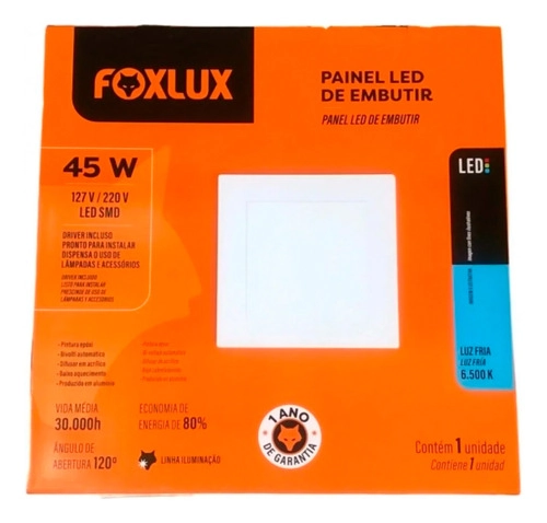 Painel Led Foxlux Quadrado Embutir 45w 4000k Branco
