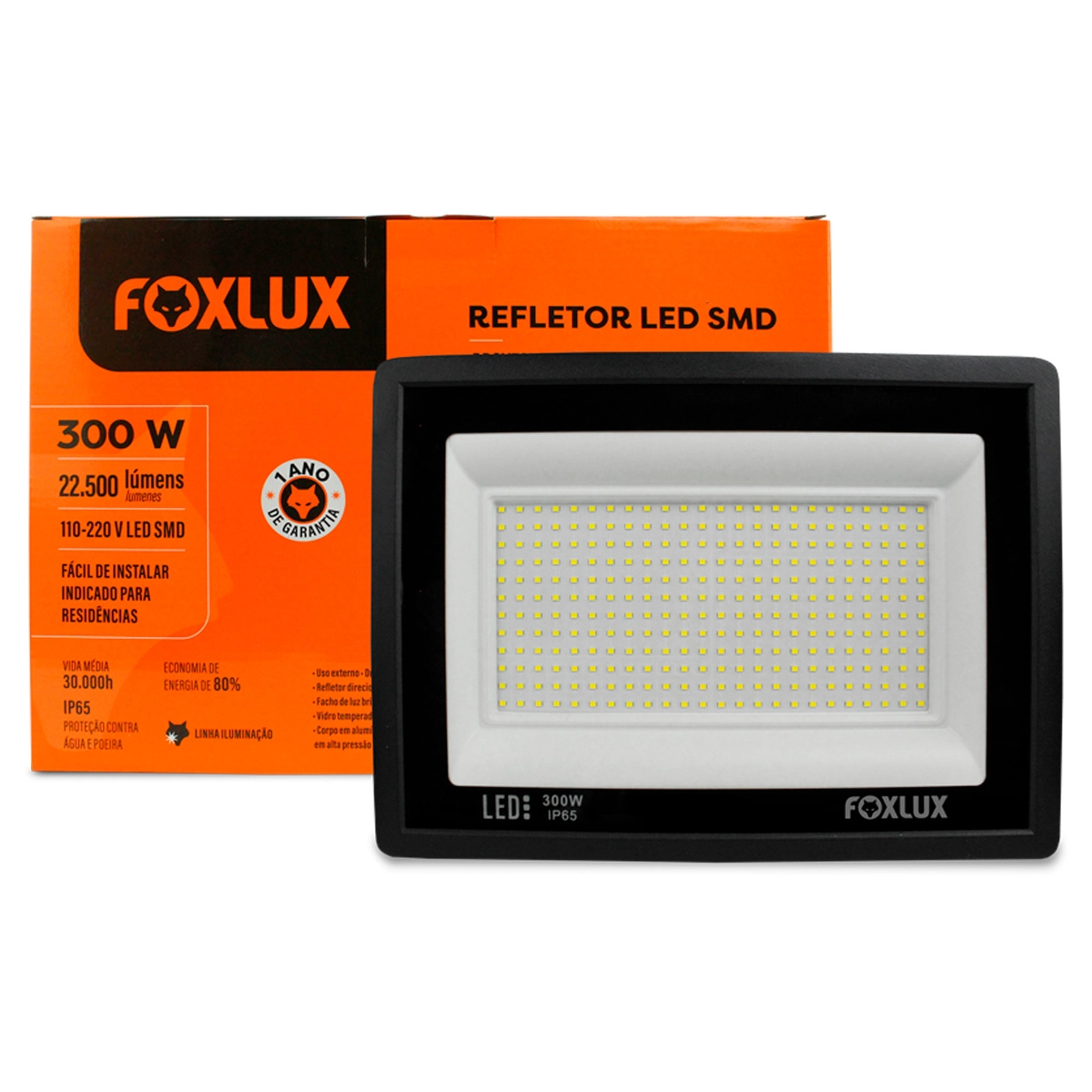 Refletor Led 300w 6500k Bivolt Ip65 Preto Externo