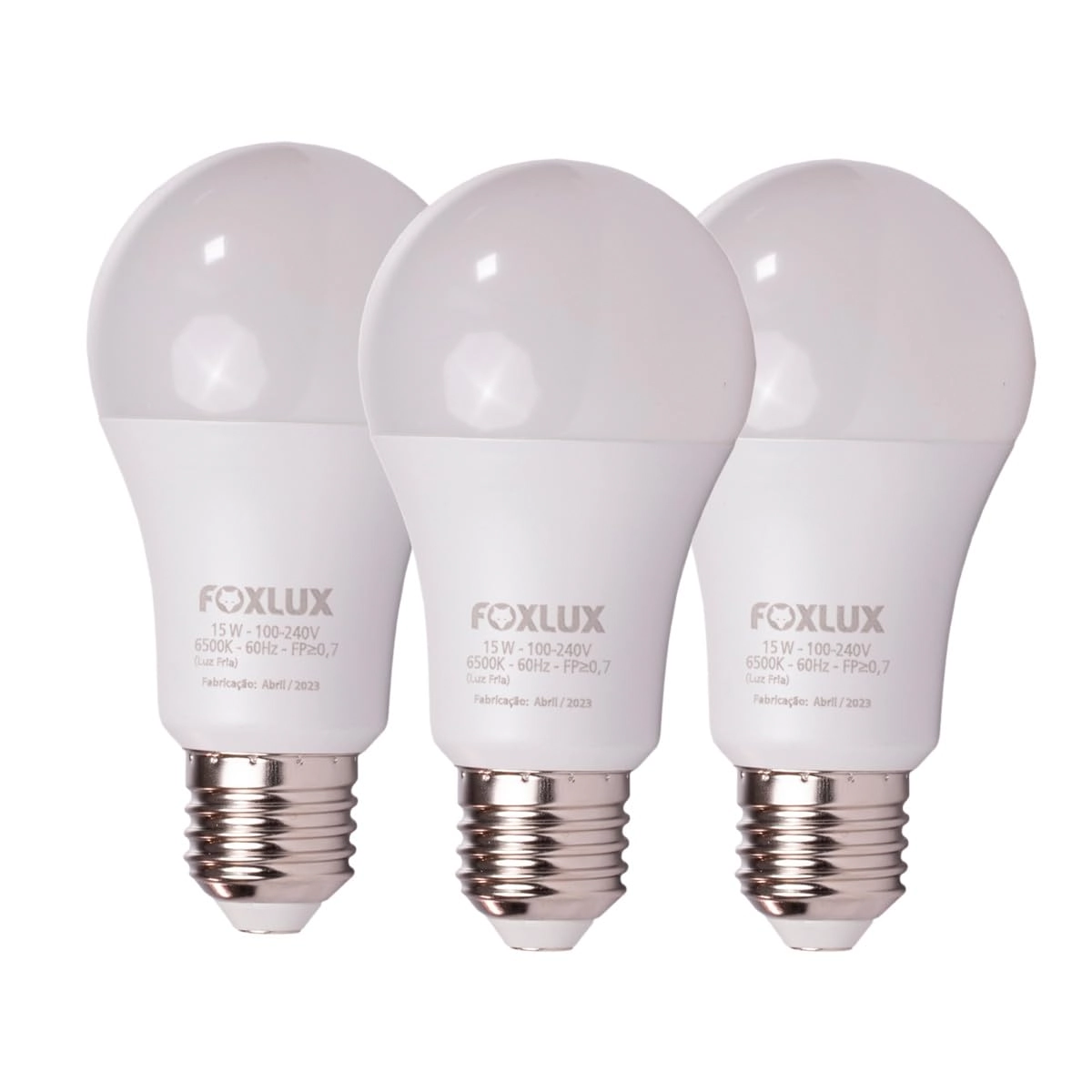 Kit 3 Lâmpada Led Bulbo Foxlux E-27 15w 6500k Bivolt