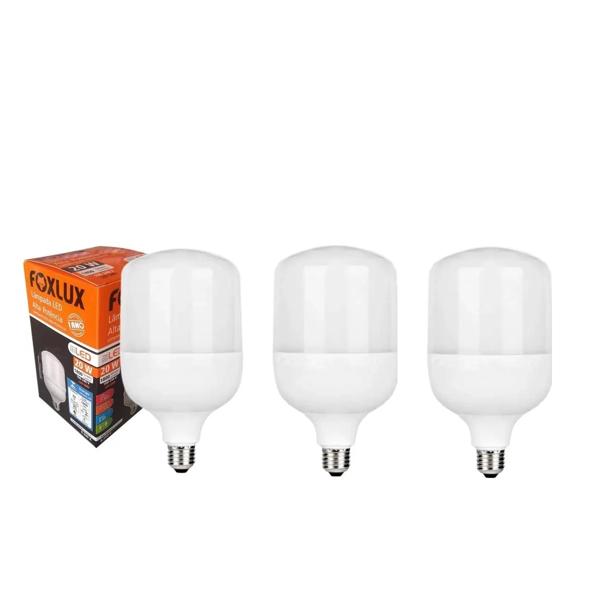 Kit 3 Lâmpada Led 20w Bulbo Alta Potência Bivolt Foxlux