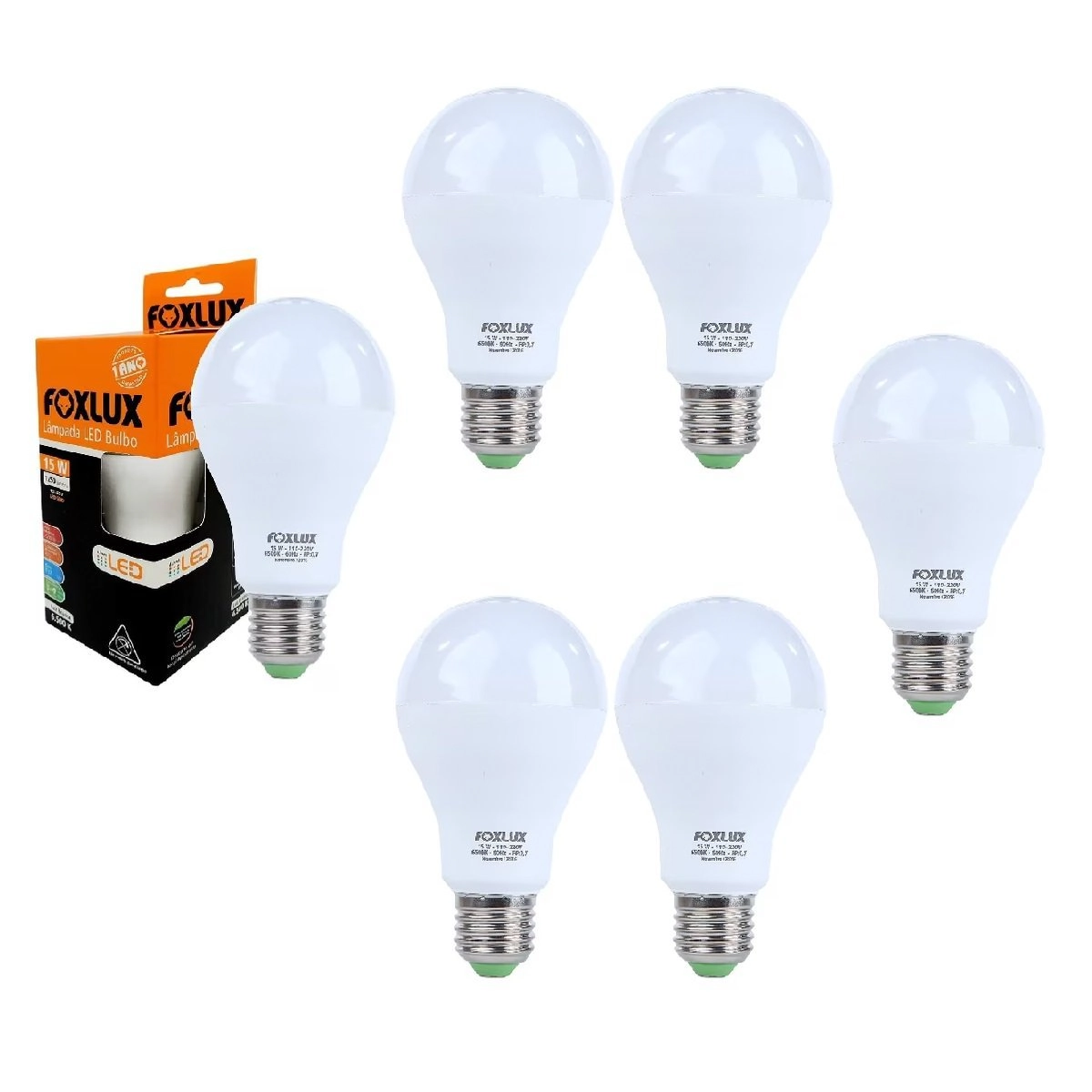 Kit 6 Lâmpada Led Bulbo Foxlux E-27 15w 6500k Bivolt
