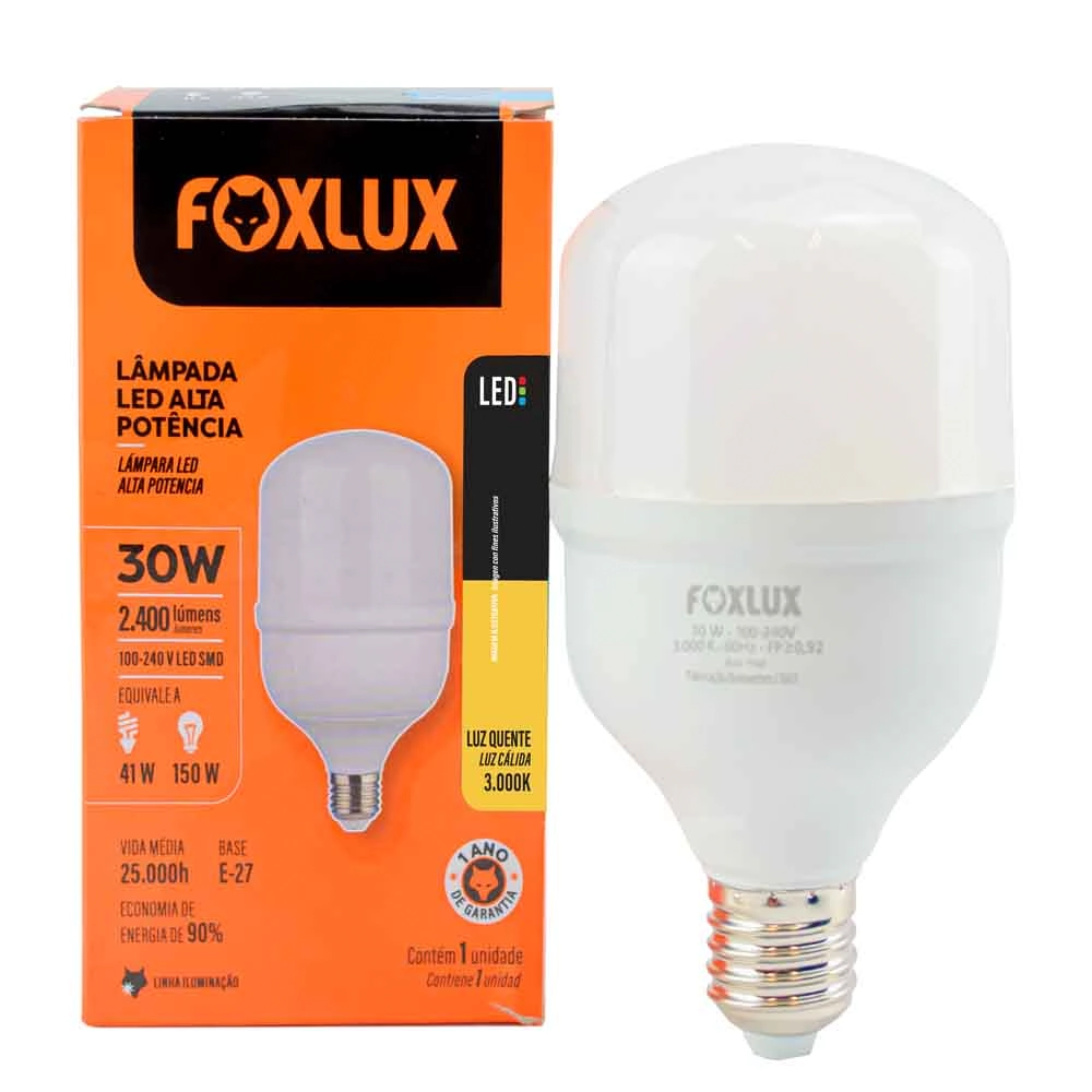 Lâmpada Led De Alta Potência Foxlux E-27 30w 3000k Bivolt