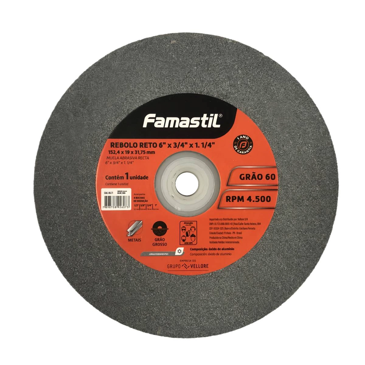 Rebolo Famastil 6x3/4x1.1/4pol Grão 60